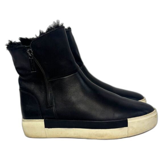 J Slides Fur Lined Black Leather Hi Top Platform Boots Sneakers Size 8M - Picture 7 of 10